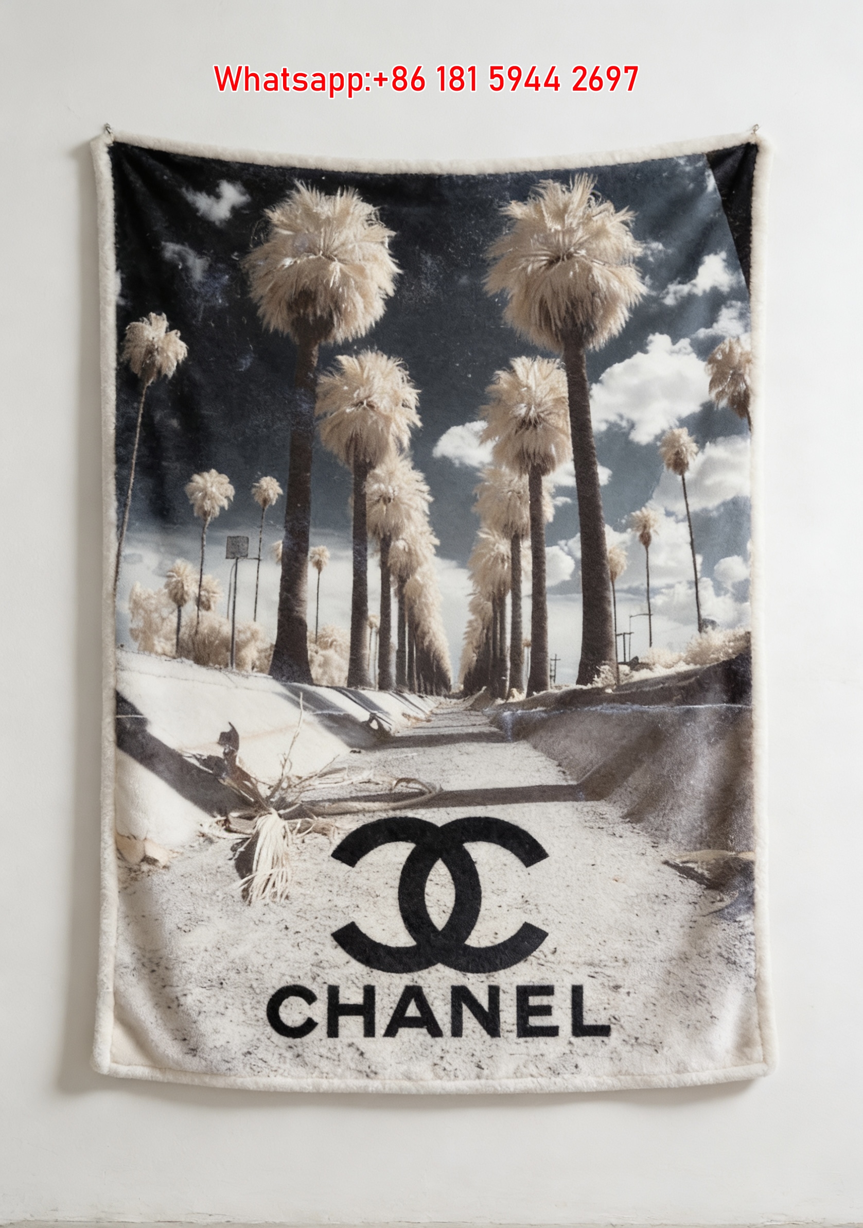 Chanel CC Logo Palm Tree Flannel Fleece Throw Blanket IMG_7238
